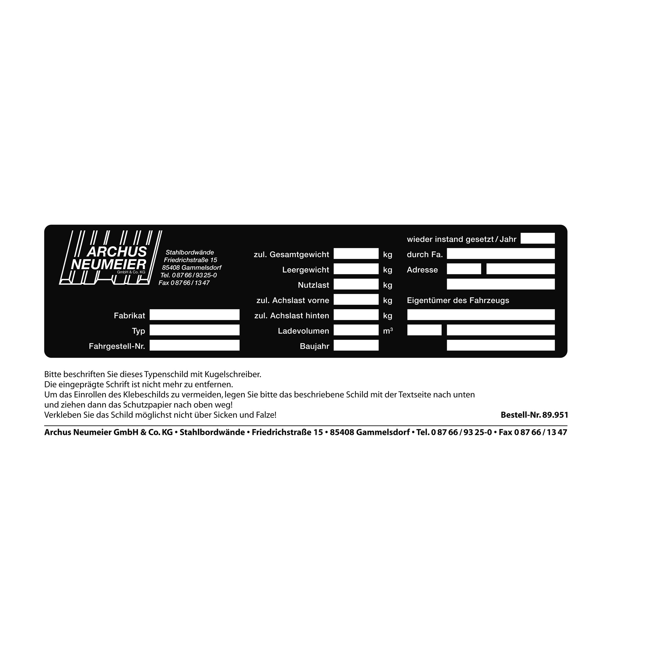 89951 Typenschild