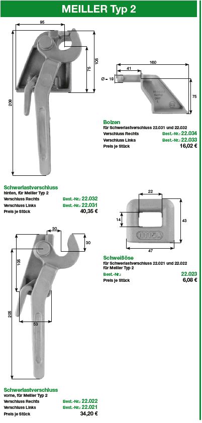 Set-2 Verschlüsse-Set MEILLER Typ 2