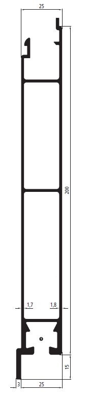 25007hvgfpS3Gx8rbW Alubordwand Unterteil mit Lippe 25 mm Breite