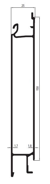 25013tM6Ea1hr3y1hp Alubordwand Mittelteil 150 mm Höhe