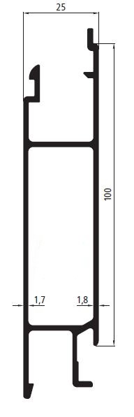 Alubordwand Mittelteil 100 mm Höhe