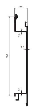 Alubordwand Mittelteil 150 mm Höhe