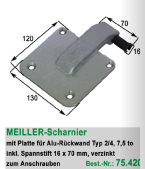 Meiller-Scharnier mit Platte für Alu-Rückwand